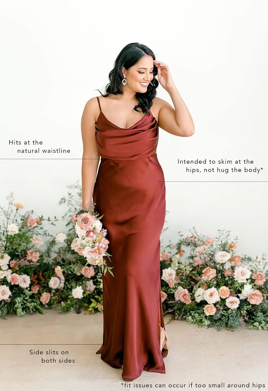 POMUYOO Satin Bridesmaid Dresses for Women Long Spagheti Straps Cowl Neck Formal Evening Gown with Slit