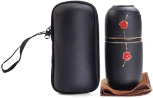 Portable Ceramic Teapot Gaiwan Teacups Handmade Travel Office Concentric Cup Tea Set Water Bottle Travel Bag (Color : Black)