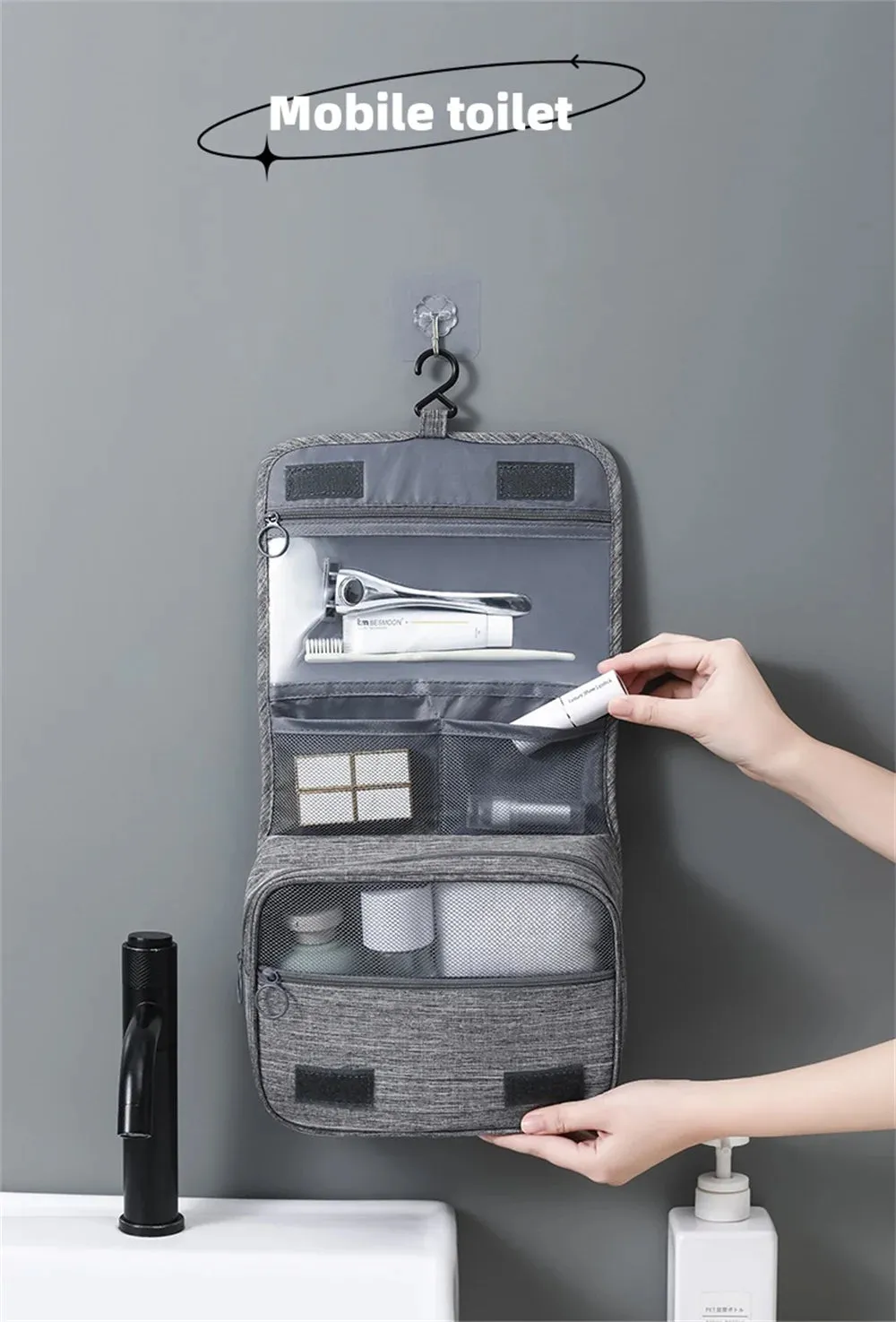Portable Hanging Toiletry Bag – Waterproof Travel Cosmetic Organizer for Men & Women, Large Capacity Makeup Case