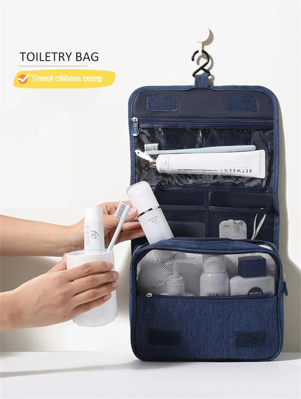 Portable Hanging Toiletry Bag – Waterproof Travel Cosmetic Organizer for Men & Women, Large Capacity Makeup Case