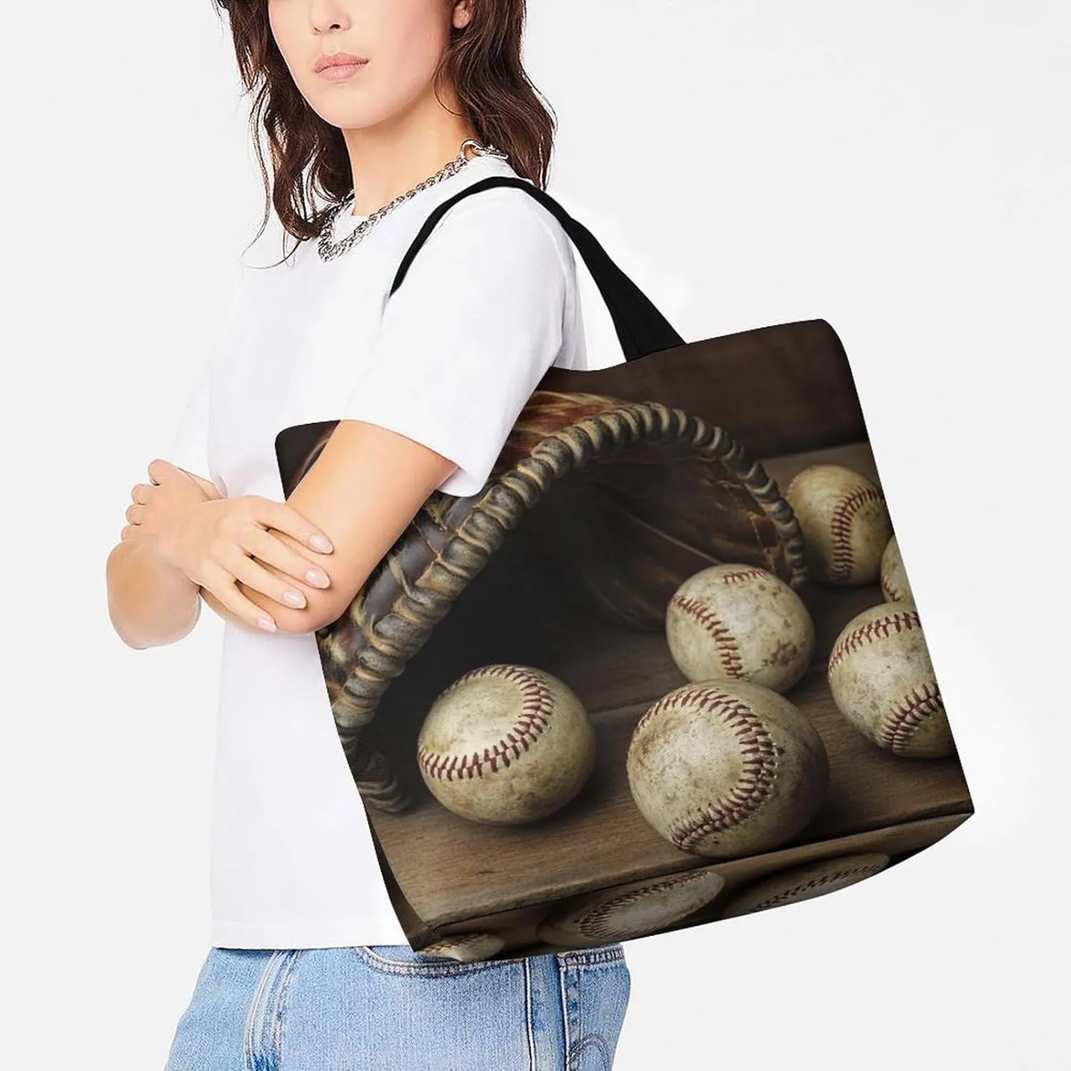 Portable Large Tote Bag for Women, Reusable Grocery Shoulder Bag Multipurpose Shopping Bags