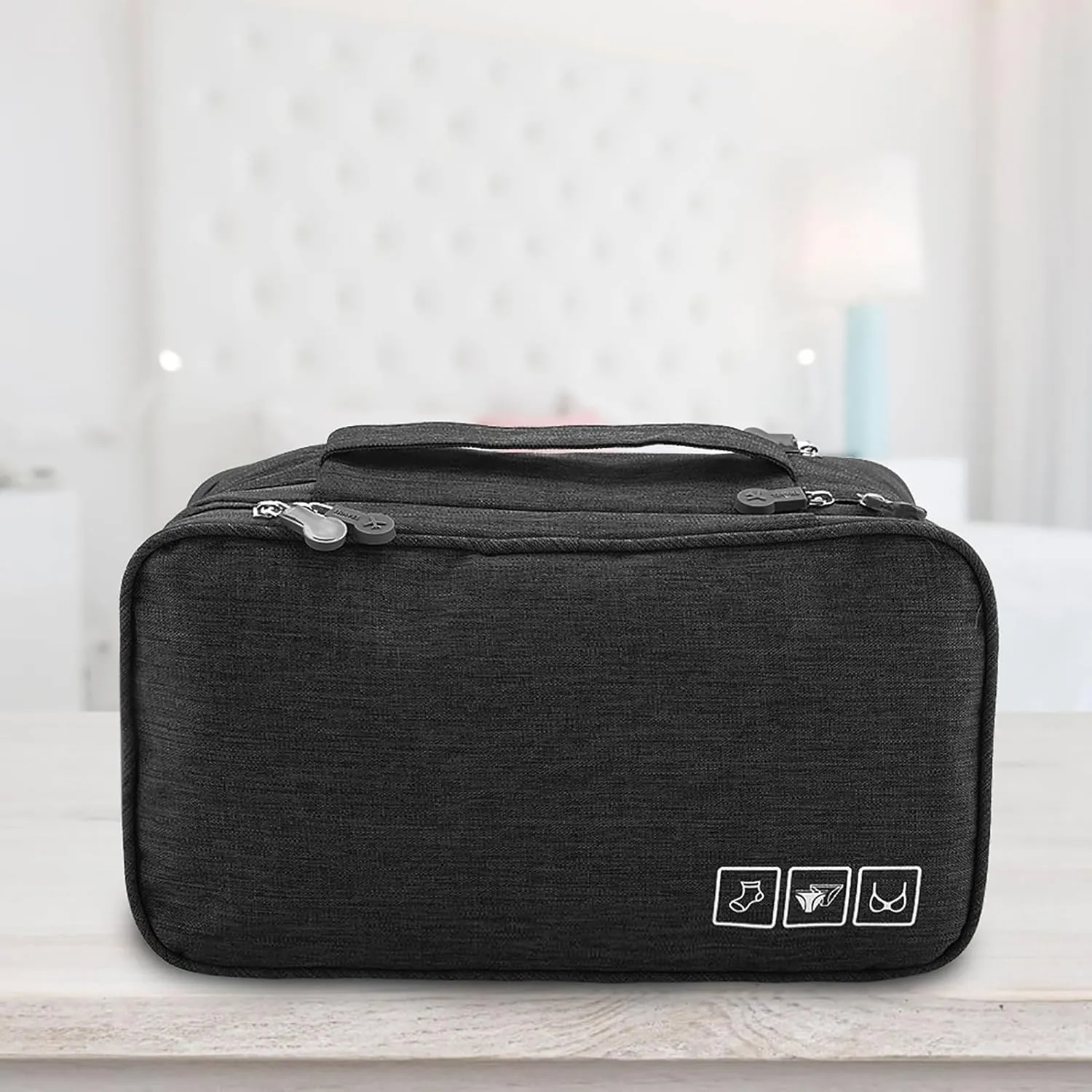 Portable Travel Storage Organizer Waterproof Underwear Bra Socks Bag USB Case Underwear Bra Storage Bag Waterproof Travel Organizers(Black)