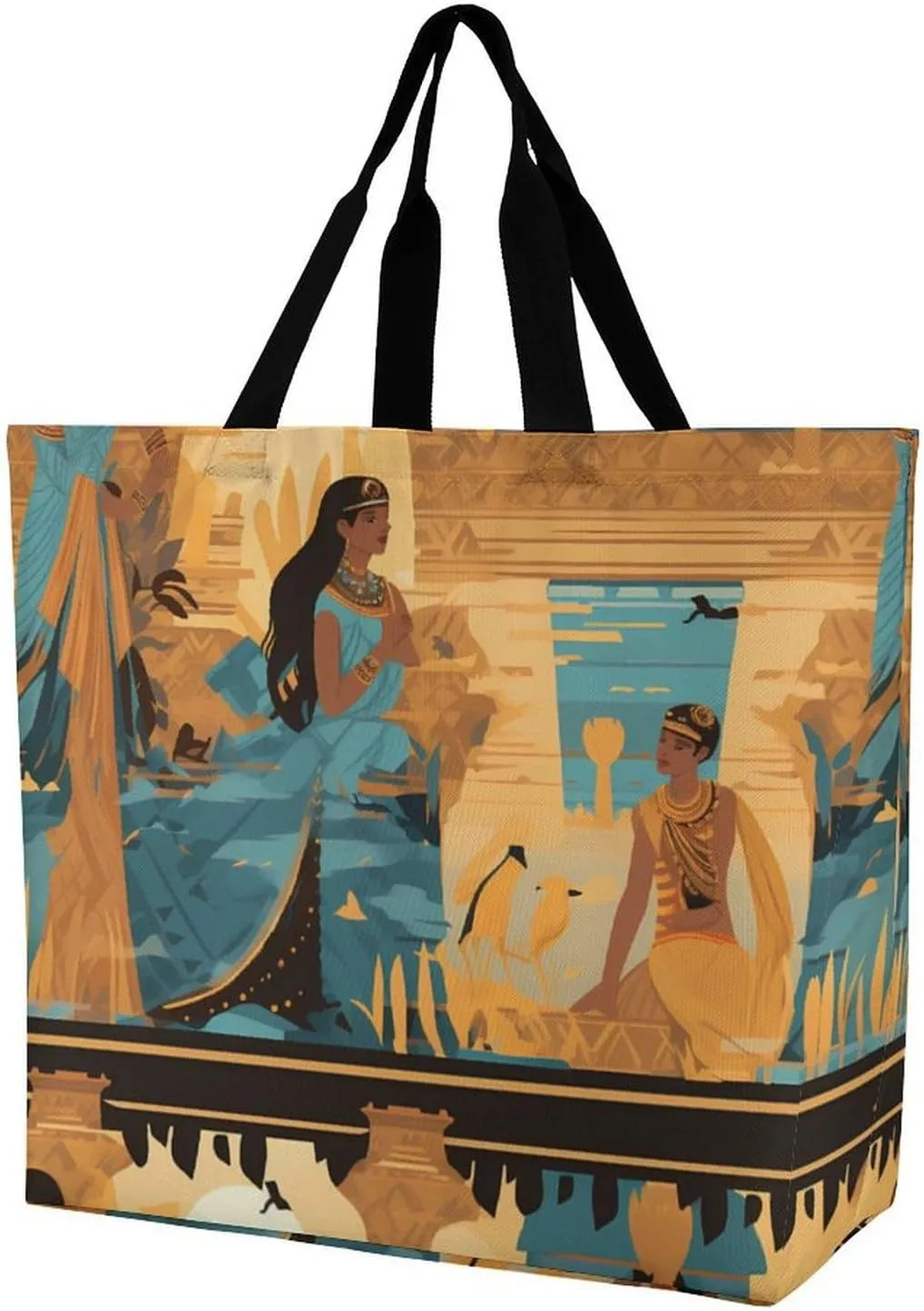 Posters Ancient Egyptian Art And Culture Reusable Grocery Bag Foldable Shopping Bags Tote Bags Shoulder Bag for Work Travel 40x40x16cm