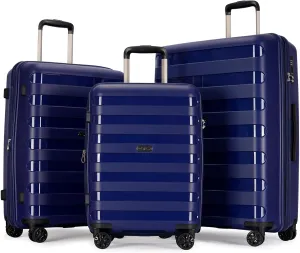 PP material 3-piece expandable luggage sets with Spinner Wheels， Suitcase with TSA Lock，Large Luggage for Family Travel carry on 20/24/28，Blue color