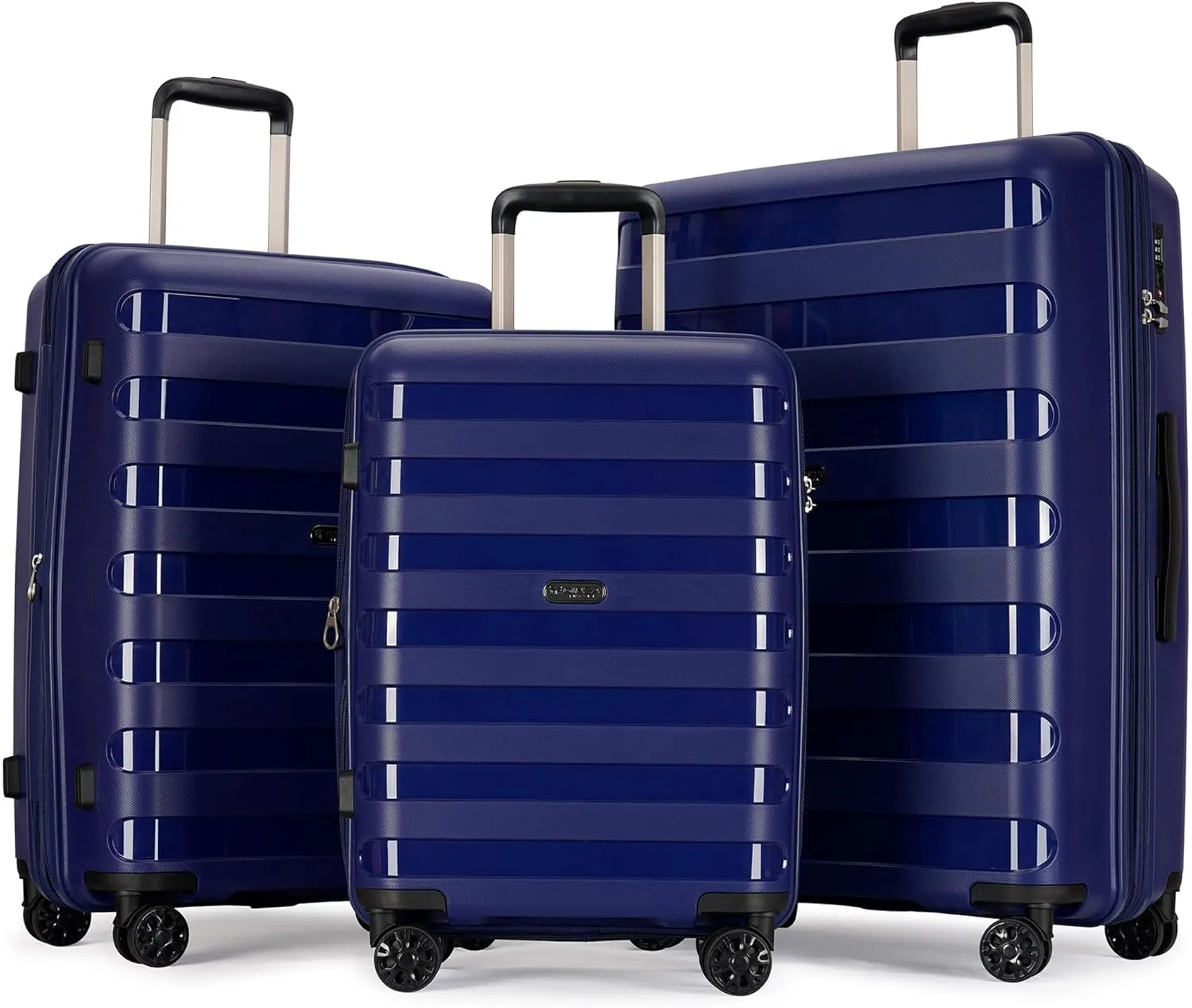 PP material 3-piece expandable luggage sets with Spinner Wheels， Suitcase with TSA Lock，Large Luggage for Family Travel carry on 20/24/28，Blue color