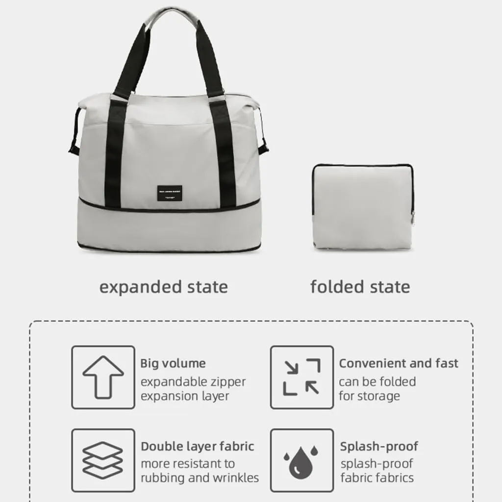 Practical Travel Bag With Ample Space Foldable Handbag Casual Expandable Shoulder Bags For Packing