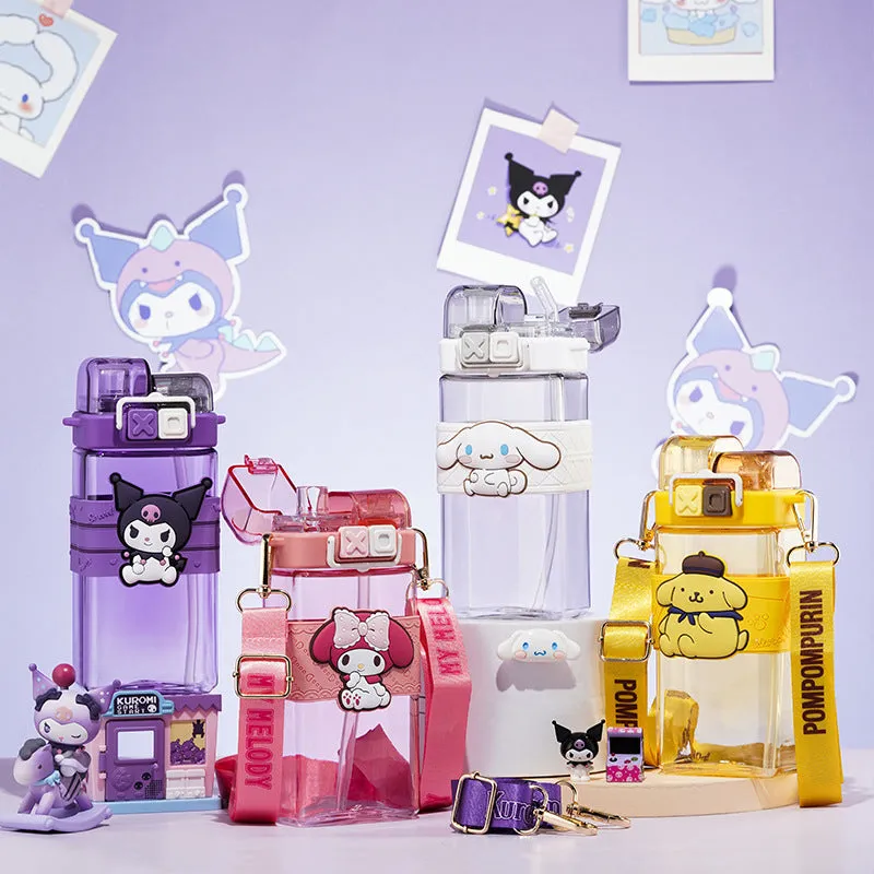 Premium Sanrio Cartoon Water Bottle – 520ML Double Drink Cup – Large Capacity Plastic Bottle for Students – Featuring Melody, Kuromi, Cinnamoroll & Onpompurin Characters – Cute and Functional Drinkware