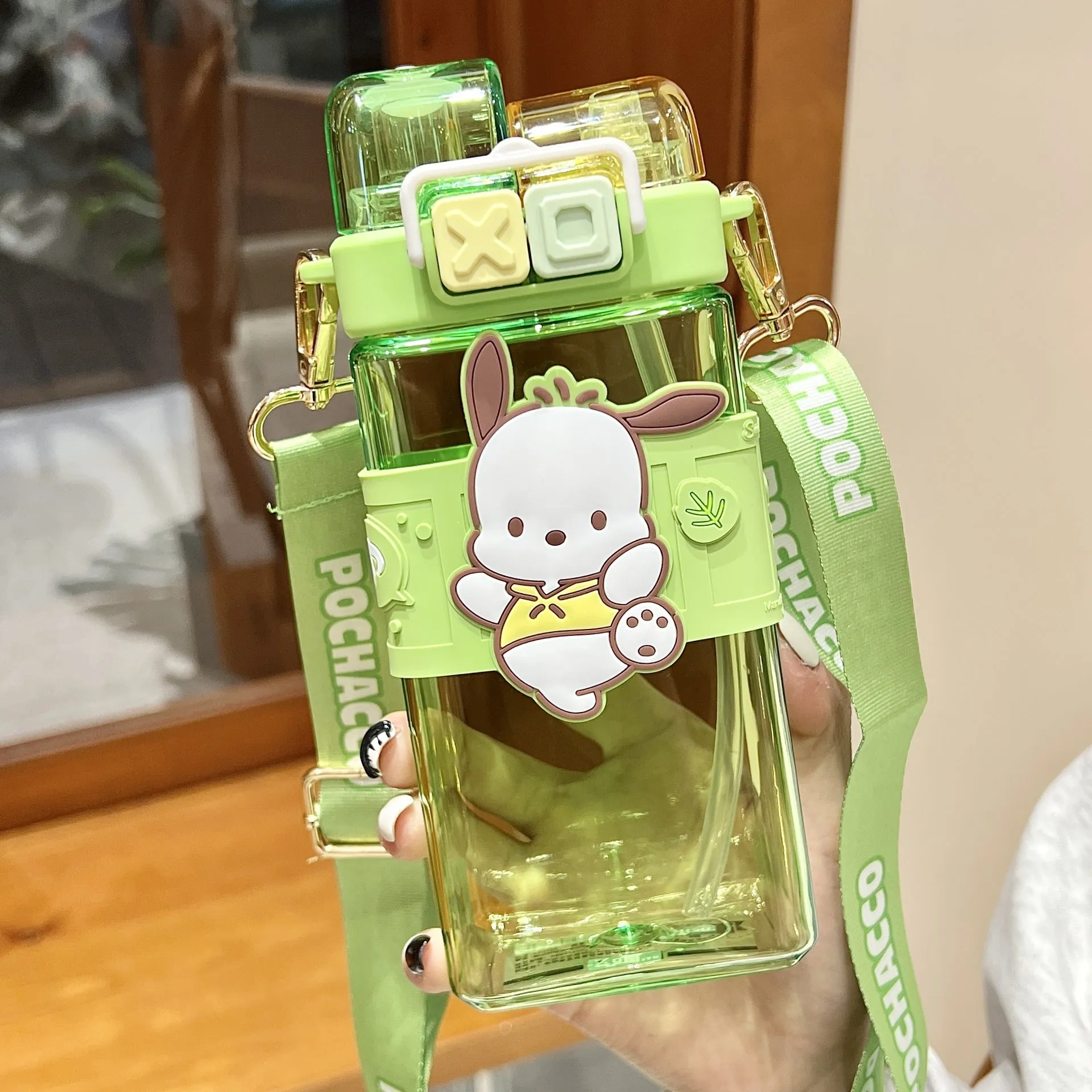 Premium Sanrio Cartoon Water Bottle – 520ML Double Drink Cup – Large Capacity Plastic Bottle for Students – Featuring Melody, Kuromi, Cinnamoroll & Onpompurin Characters – Cute and Functional Drinkware