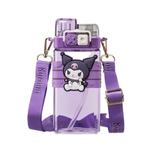 Premium Sanrio Cartoon Water Bottle – 520ML Double Drink Cup – Large Capacity Plastic Bottle for Students – Featuring Melody, Kuromi, Cinnamoroll & Onpompurin Characters – Cute and Functional Drinkware