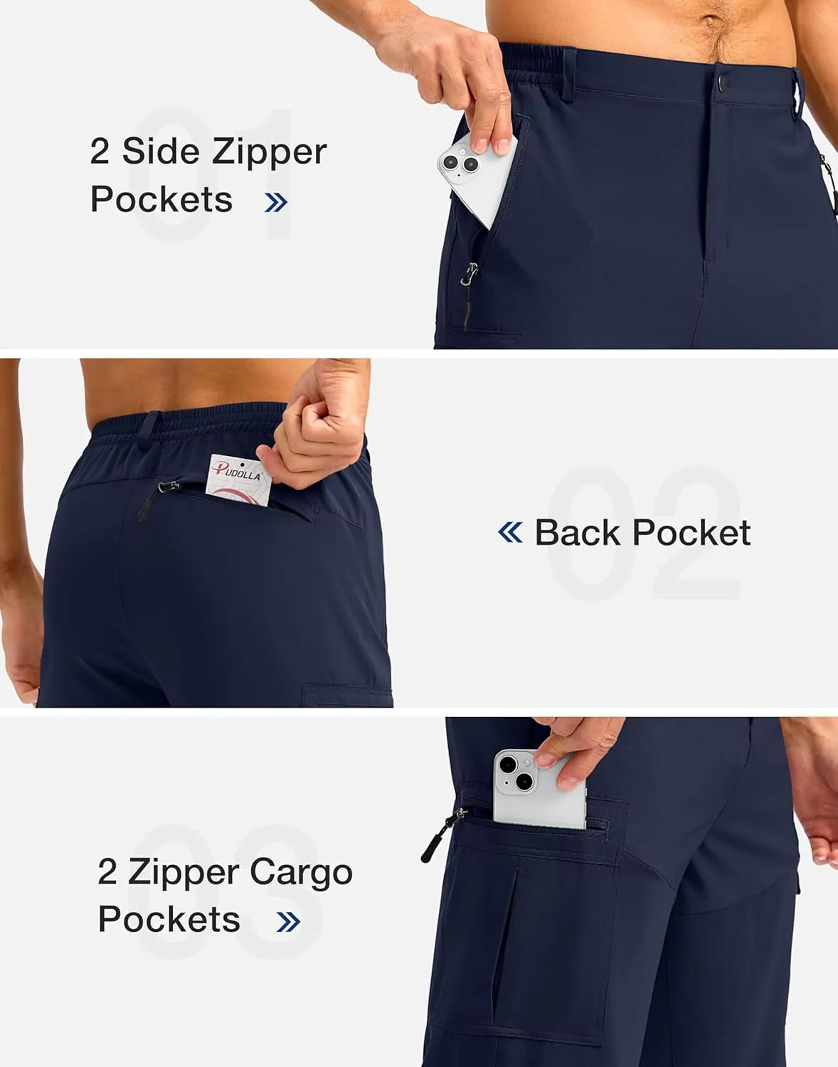 Pudolla Men's Hiking Shorts 11" Lightweight Cargo Work Shorts for Men Summer Travel Golf Casual Outdoor with 5 Pockets