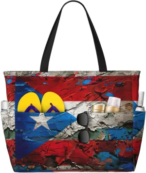 Puerto Rico Wallpaper Flag Print Stylish Beach Tote Bag,Large Capacity Handbag,Perfect For Women'S Vacation And Daily Use