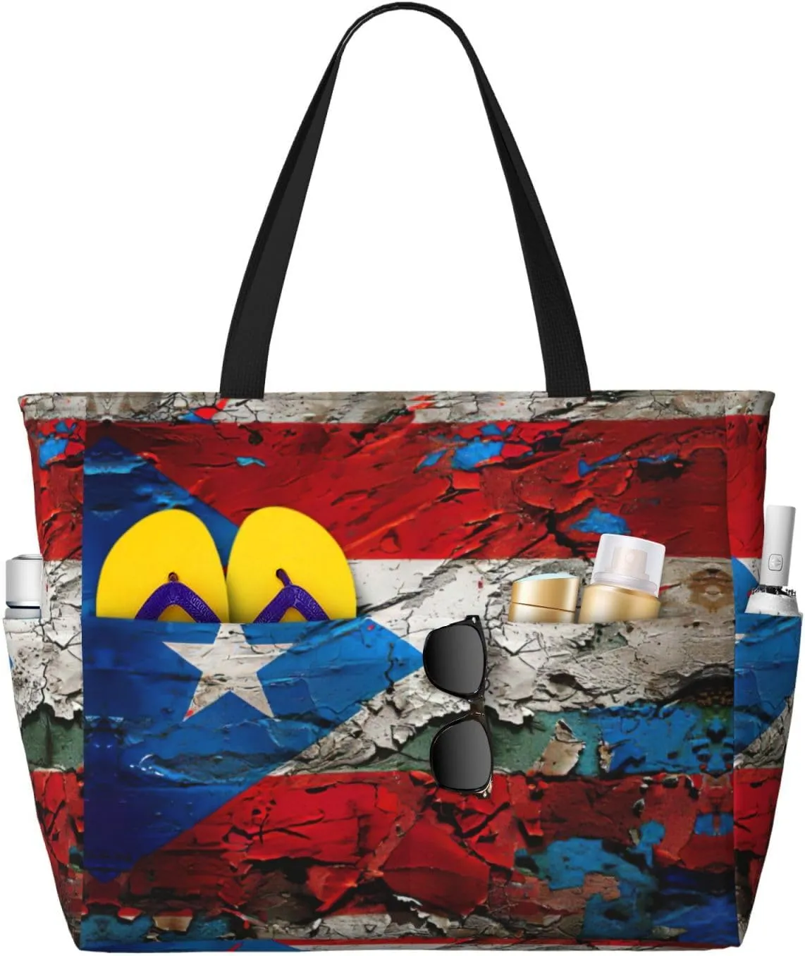 Puerto Rico Wallpaper Flag Print Stylish Beach Tote Bag,Large Capacity Handbag,Perfect For Women'S Vacation And Daily Use