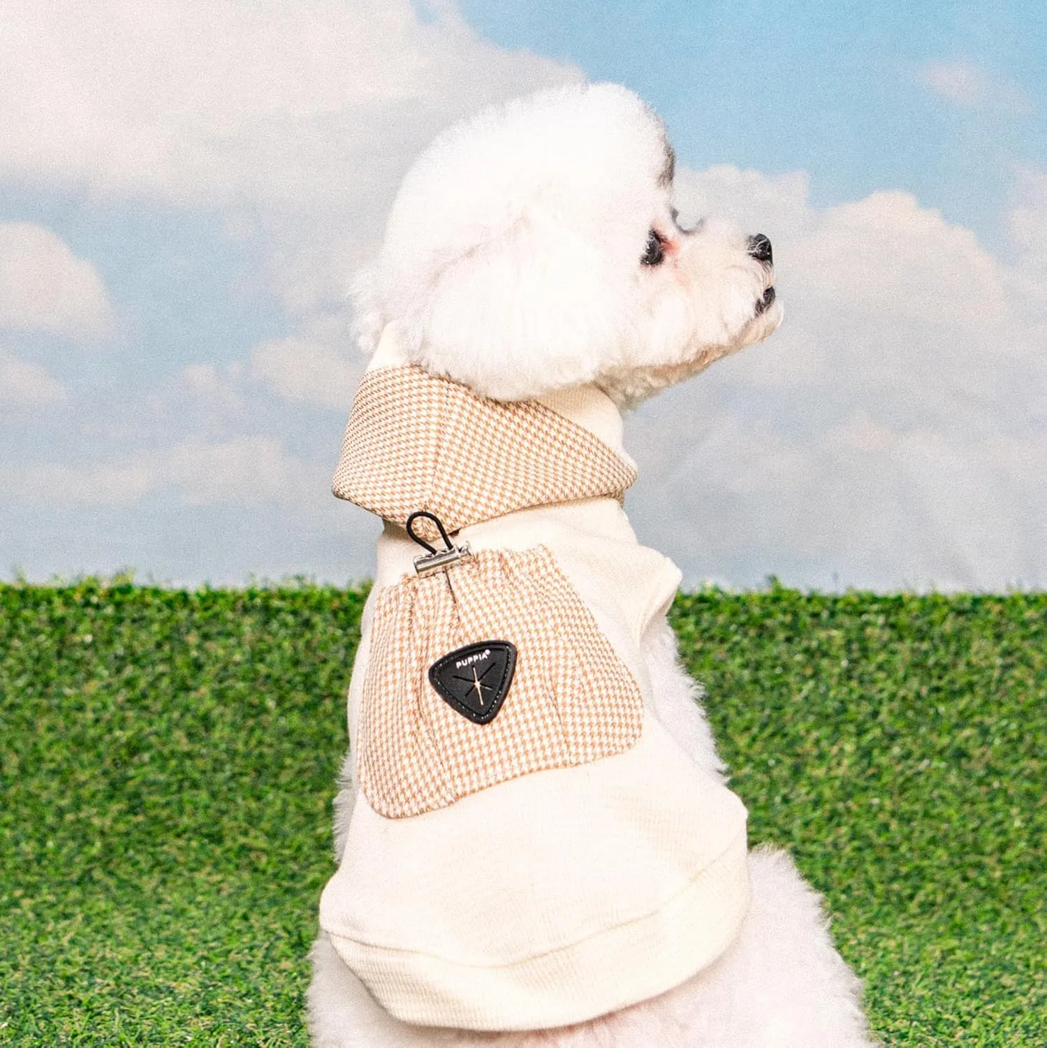 Puppia Xander Dog Shirt Hooded Trendy Fashionable Cute Dog Apparel for Small and Medium Dogs, Beige, Medium