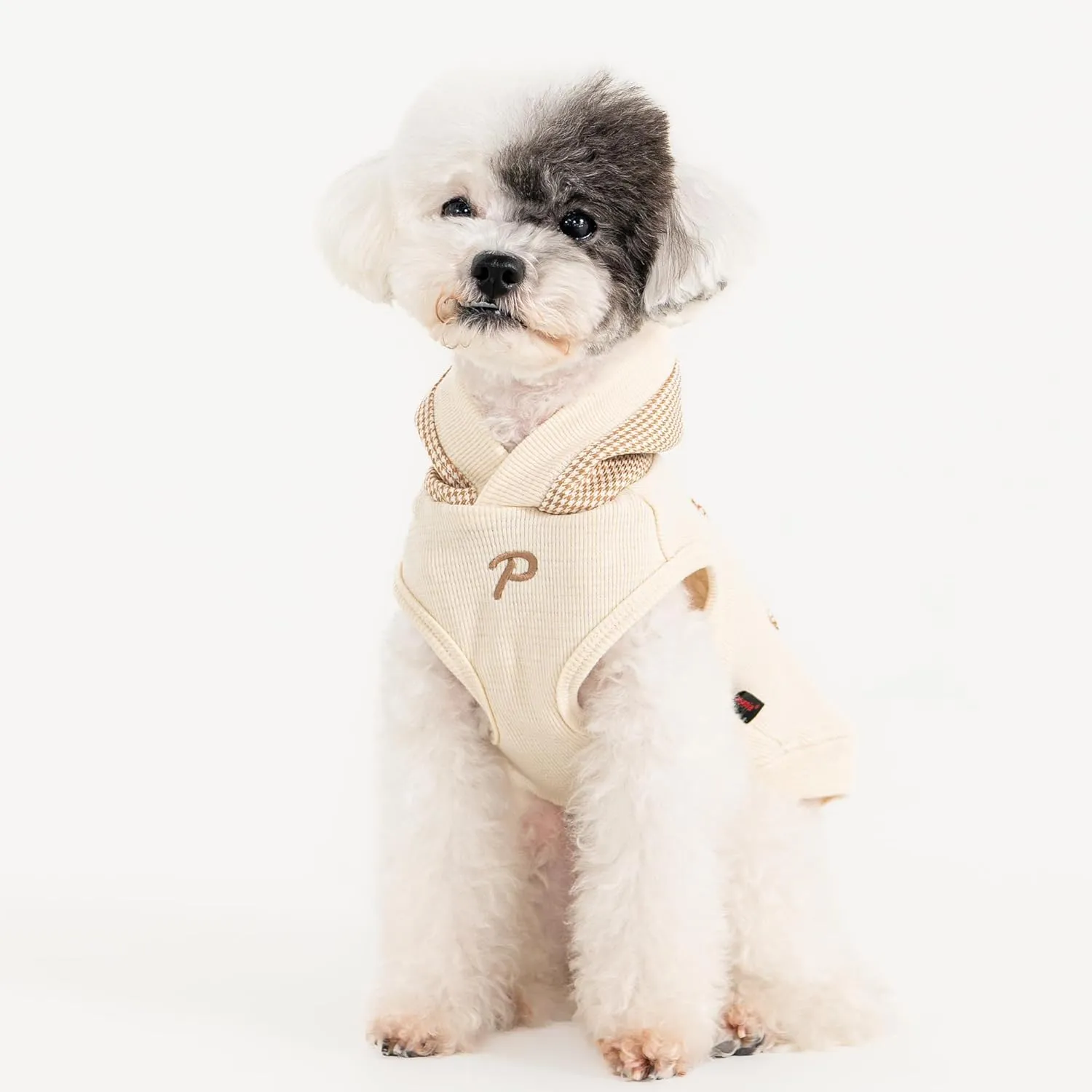 Puppia Xander Dog Shirt Hooded Trendy Fashionable Cute Dog Apparel for Small and Medium Dogs, Beige, Medium