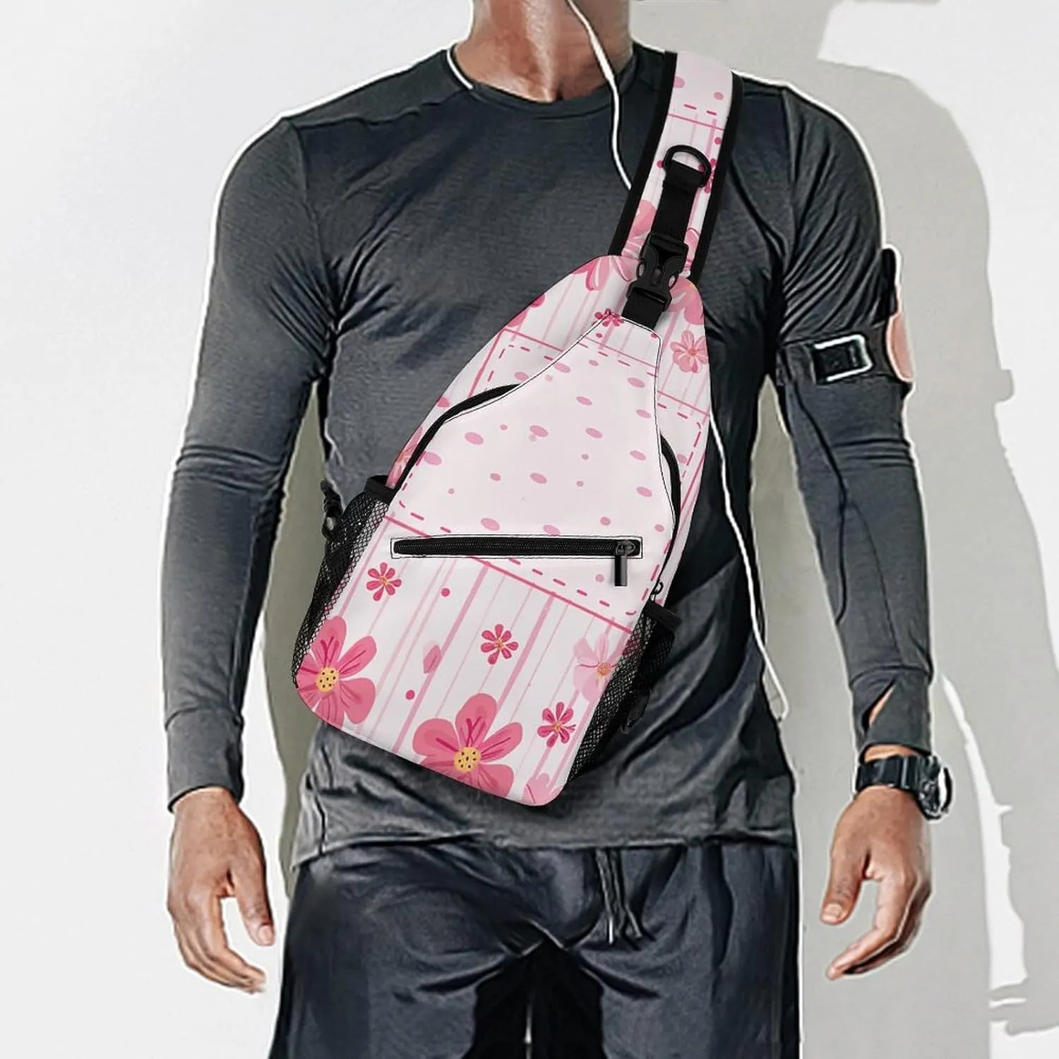 Purple Love Pattern Sling Bag Lightweight Crossbody Chest Pack Travel Shoulder Bag with Adjustable Strap