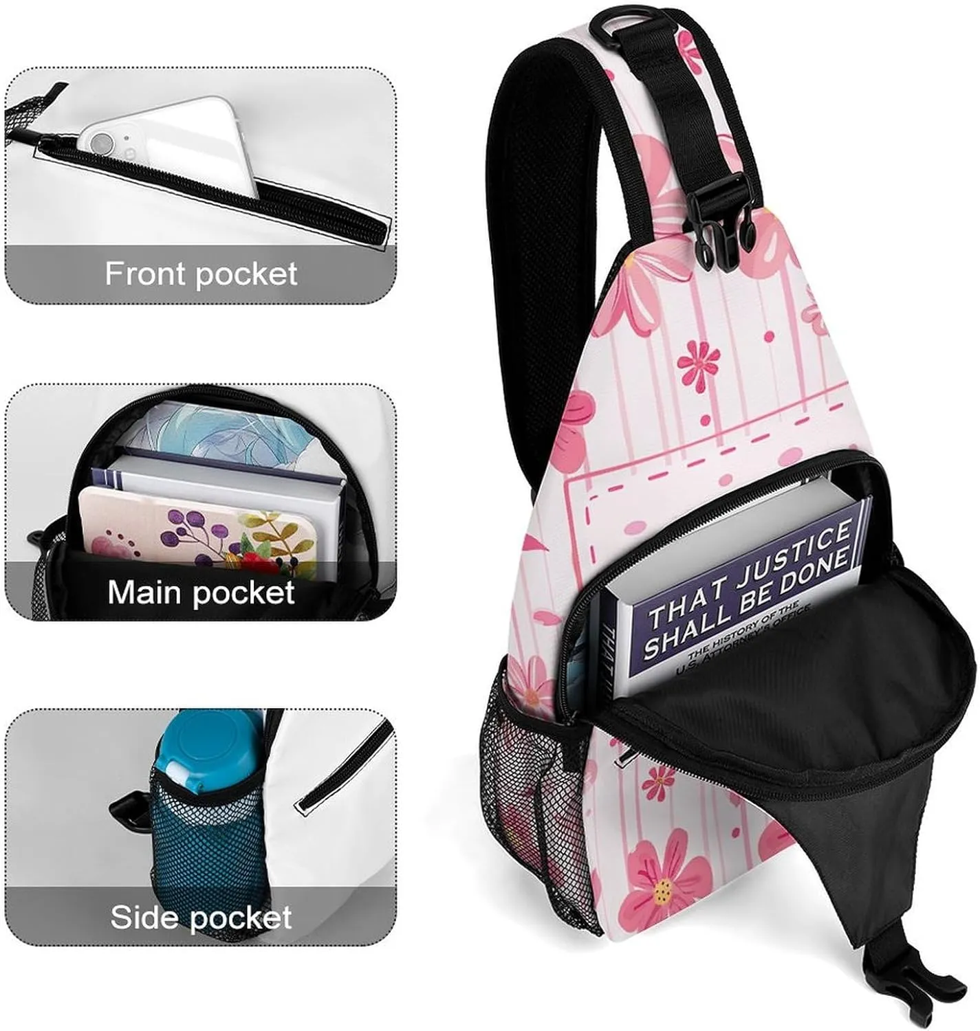 Purple Love Pattern Sling Bag Lightweight Crossbody Chest Pack Travel Shoulder Bag with Adjustable Strap