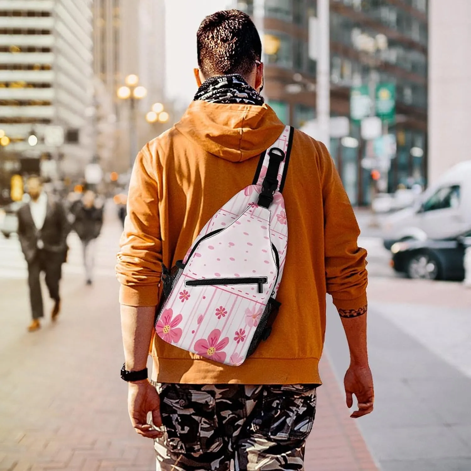 Purple Love Pattern Sling Bag Lightweight Crossbody Chest Pack Travel Shoulder Bag with Adjustable Strap