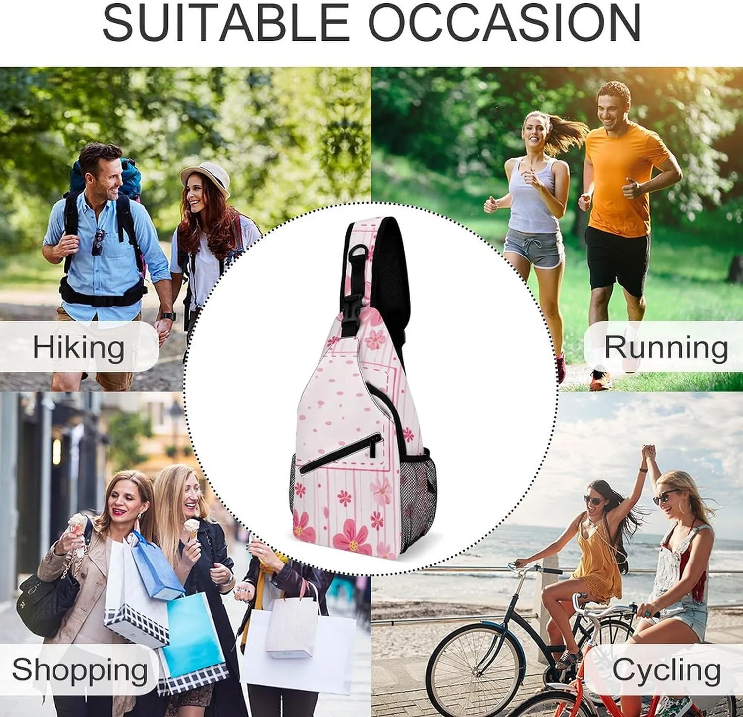 Purple Love Pattern Sling Bag Lightweight Crossbody Chest Pack Travel Shoulder Bag with Adjustable Strap