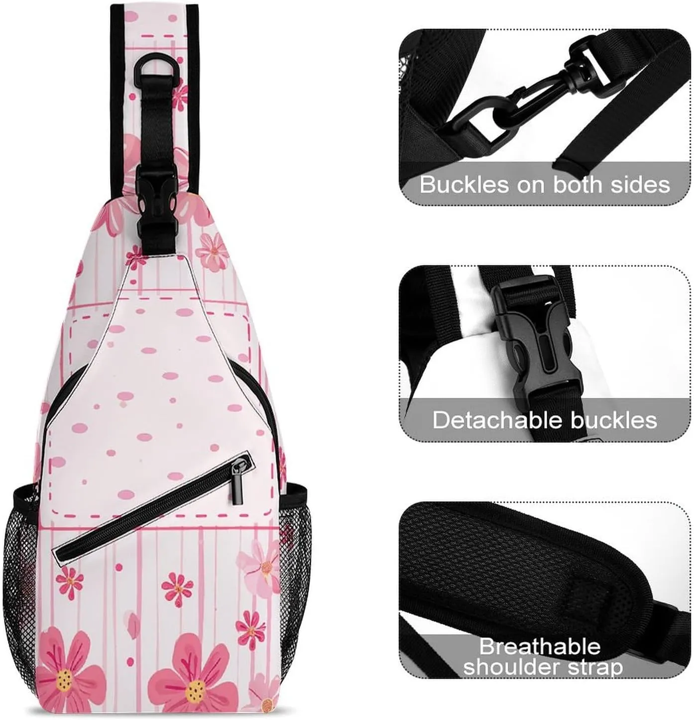 Purple Love Pattern Sling Bag Lightweight Crossbody Chest Pack Travel Shoulder Bag with Adjustable Strap