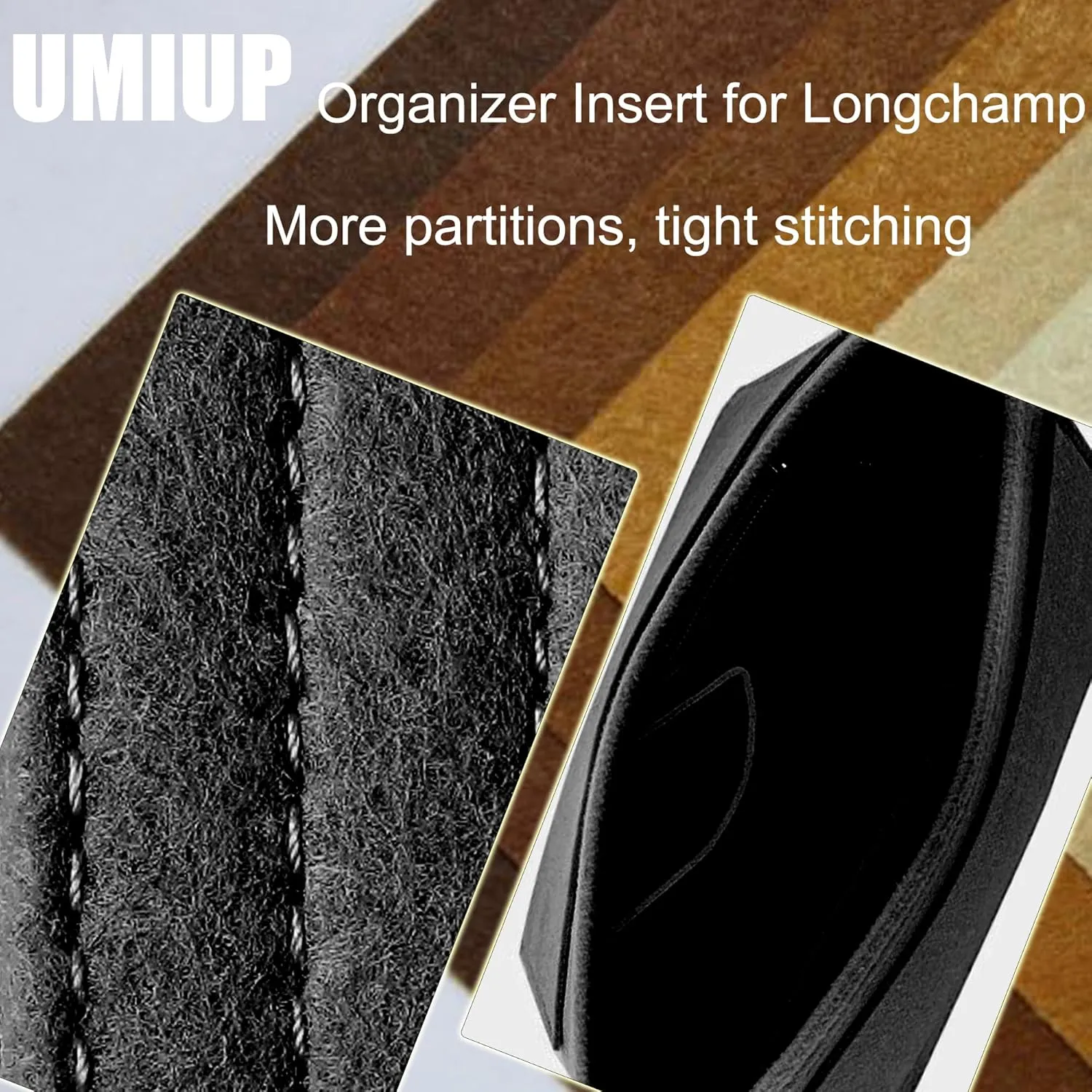 Purse Organizer Insert for Longchamp Le Pliage M Handbag Insert, Felt Handbag Organizer Insert Large Tote with Cup Holder, Bag Organizer with Zipper,8 Compartments(Black, M10.23*7.87*5.12in)