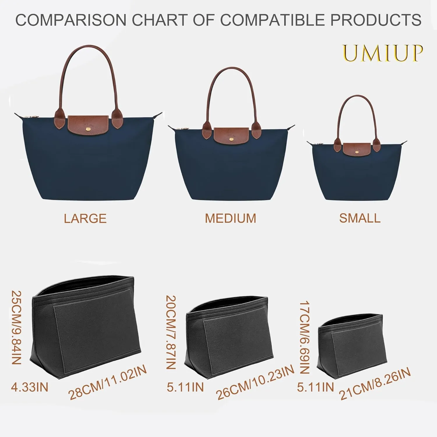 Purse Organizer Insert for Longchamp Le Pliage M Handbag Insert, Felt Handbag Organizer Insert Large Tote with Cup Holder, Bag Organizer with Zipper,8 Compartments(Black, M10.23*7.87*5.12in)