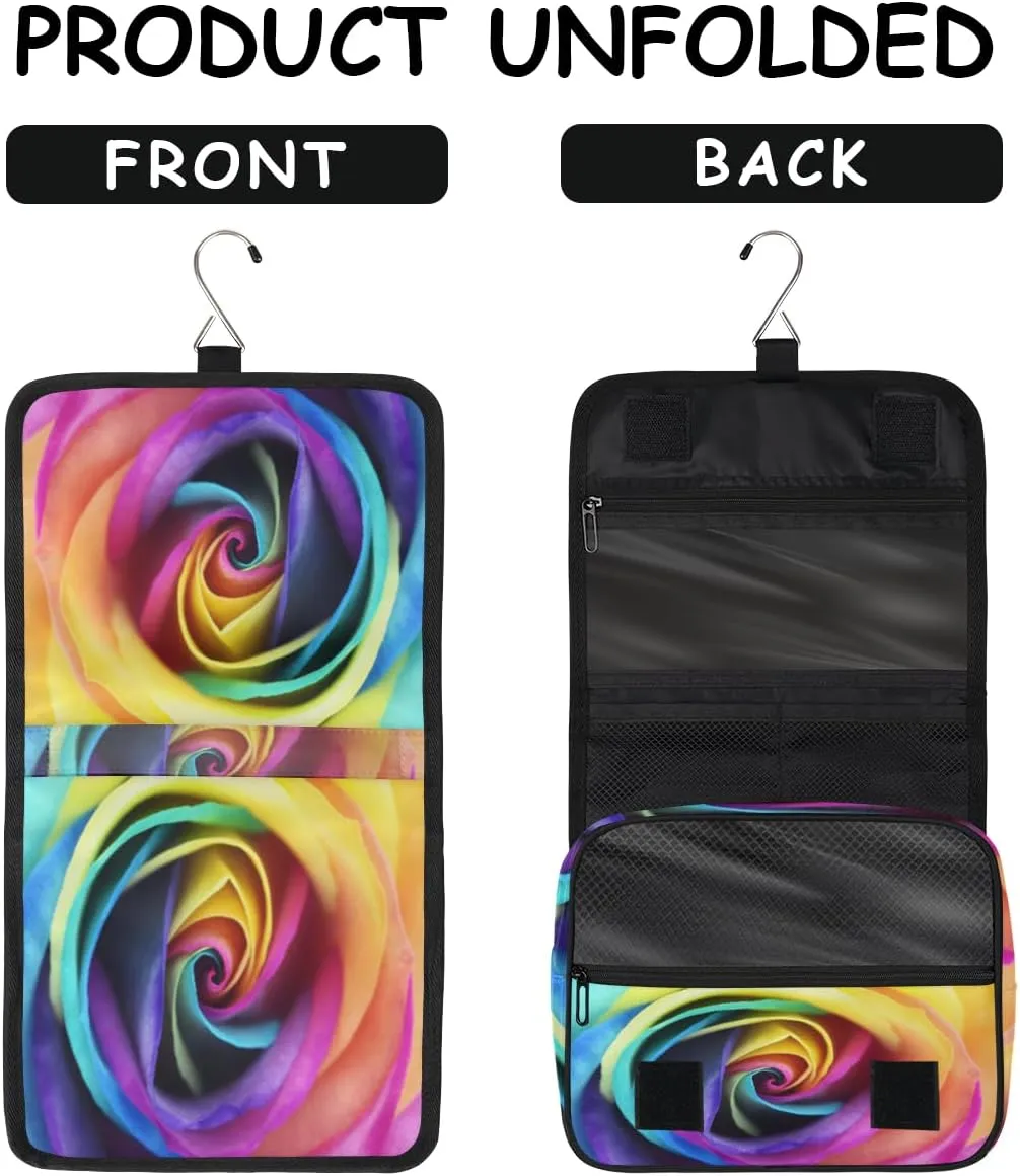 Rainbow Rose Makeup Bag Travel Cosmetic Bag with Zipper Pocket and Handle Travel Makeup Organizer Bag Water-resistant Toiletry Bags for Traveling Women Men Ladies Girls