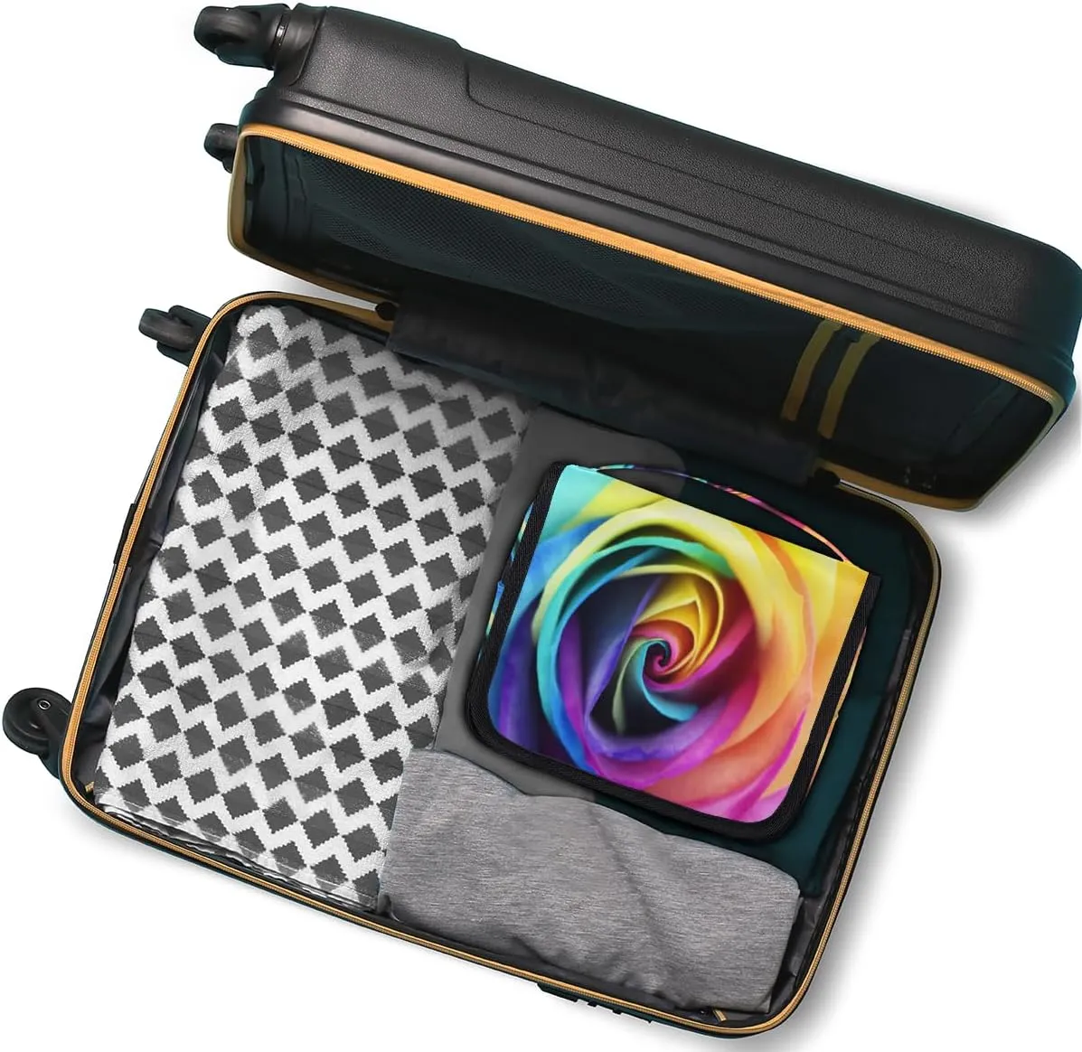 Rainbow Rose Makeup Bag Travel Cosmetic Bag with Zipper Pocket and Handle Travel Makeup Organizer Bag Water-resistant Toiletry Bags for Traveling Women Men Ladies Girls