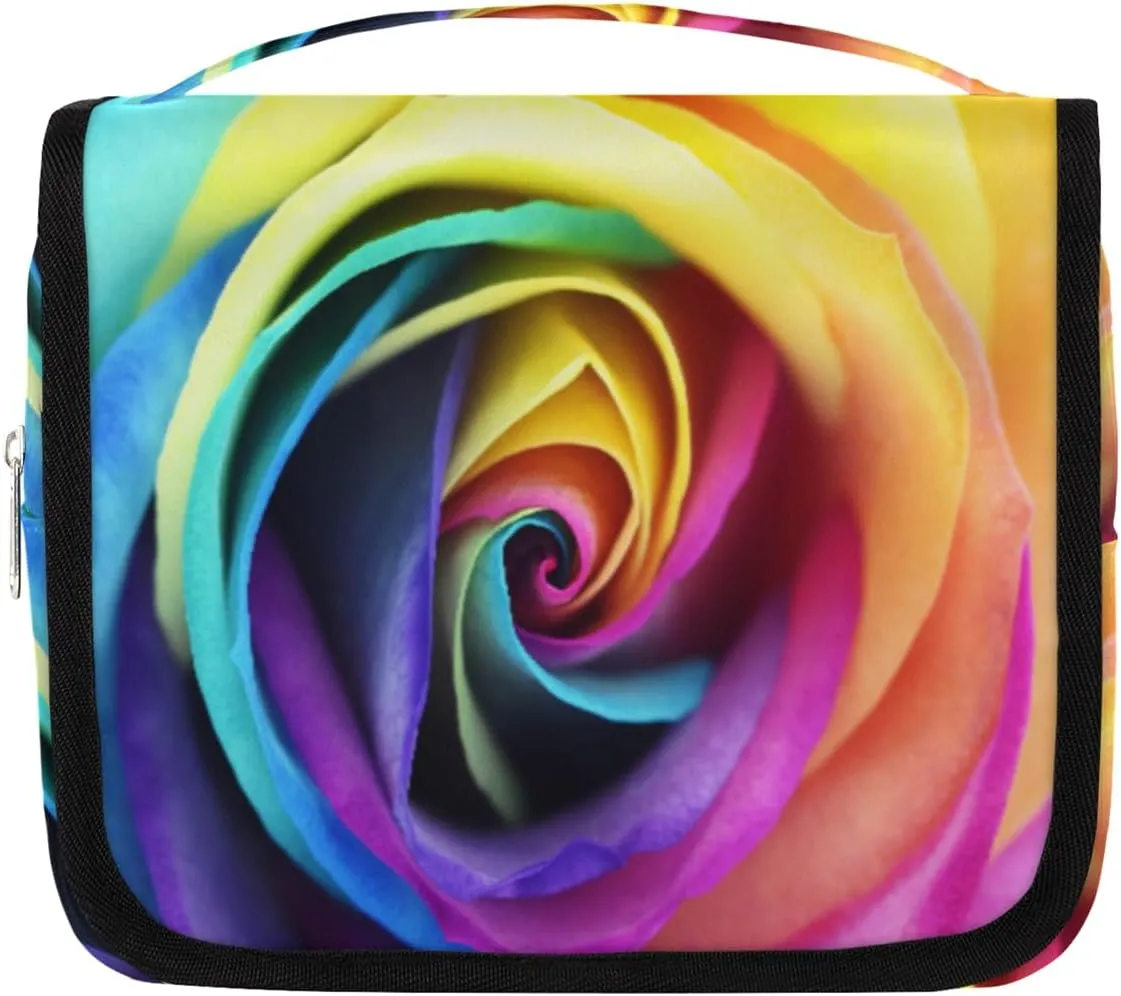 Rainbow Rose Makeup Bag Travel Cosmetic Bag with Zipper Pocket and Handle Travel Makeup Organizer Bag Water-resistant Toiletry Bags for Traveling Women Men Ladies Girls