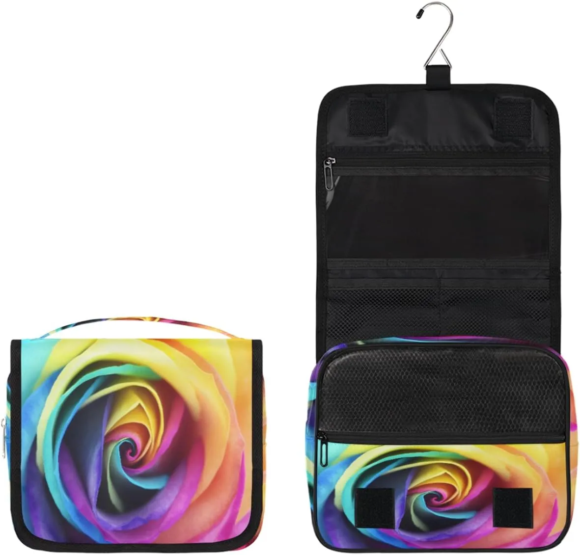 Rainbow Rose Makeup Bag Travel Cosmetic Bag with Zipper Pocket and Handle Travel Makeup Organizer Bag Water-resistant Toiletry Bags for Traveling Women Men Ladies Girls