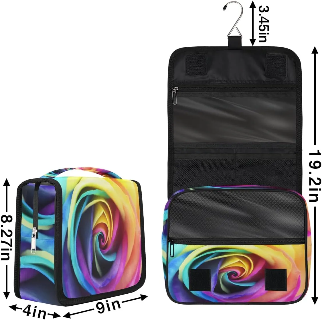 Rainbow Rose Makeup Bag Travel Cosmetic Bag with Zipper Pocket and Handle Travel Makeup Organizer Bag Water-resistant Toiletry Bags for Traveling Women Men Ladies Girls