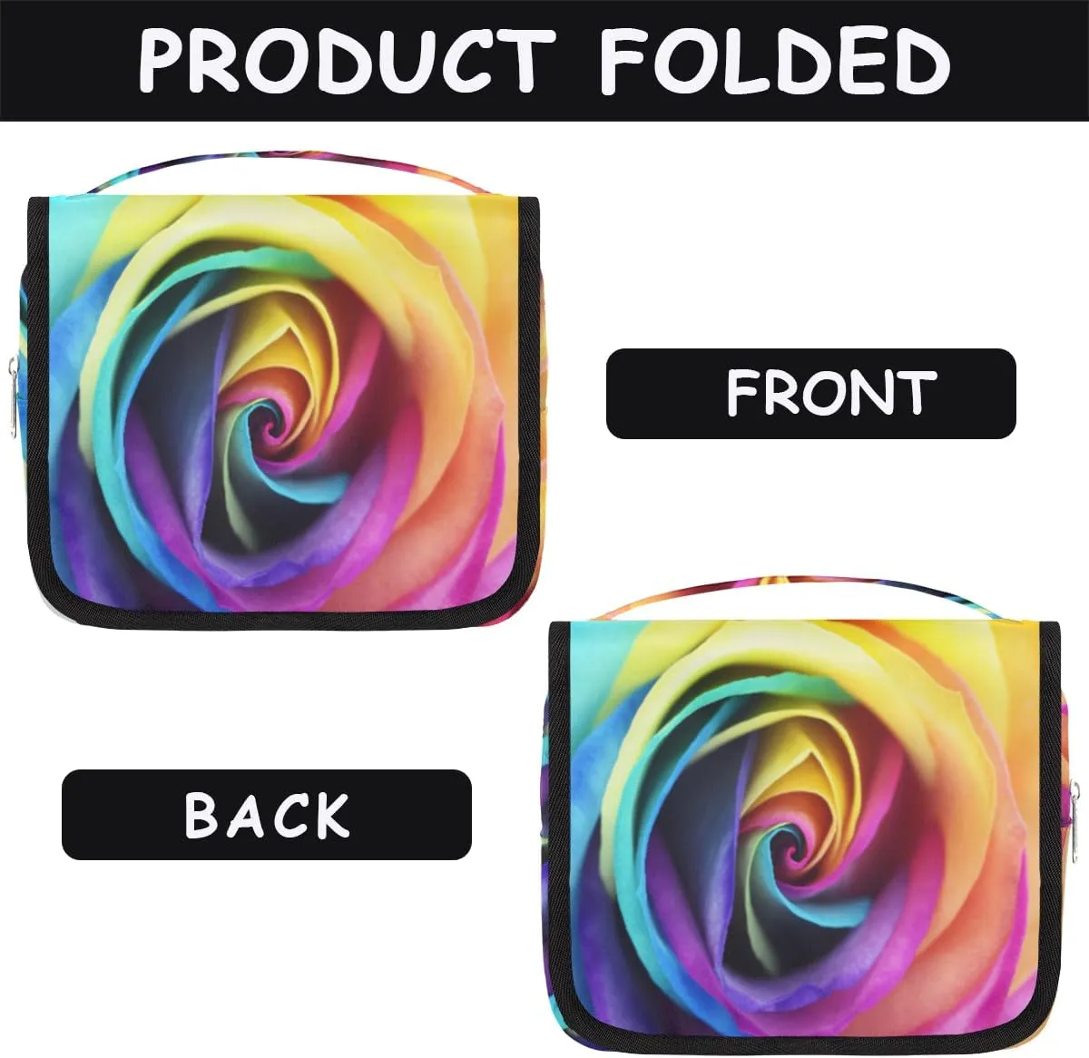 Rainbow Rose Makeup Bag Travel Cosmetic Bag with Zipper Pocket and Handle Travel Makeup Organizer Bag Water-resistant Toiletry Bags for Traveling Women Men Ladies Girls