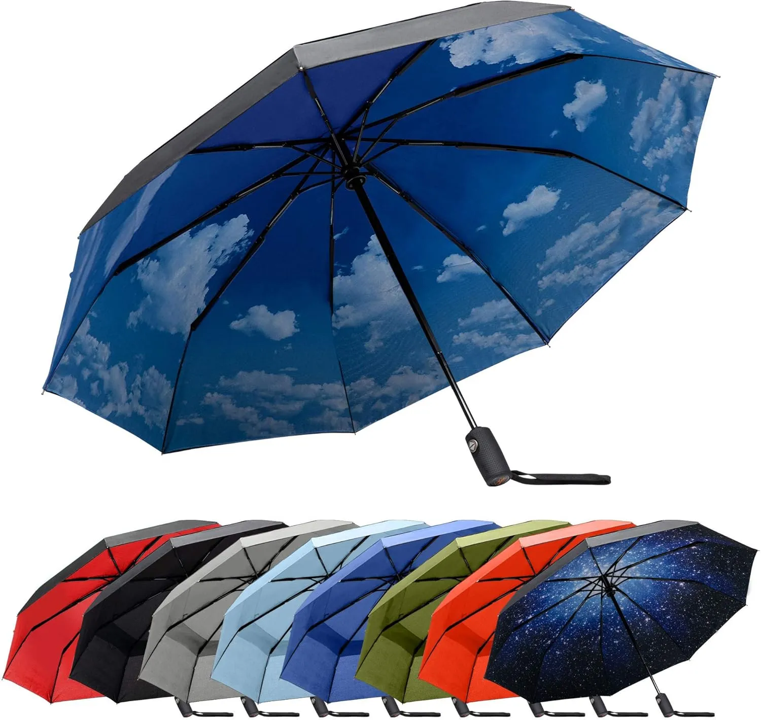 RainPlus Windproof Travel Umbrella - Compact, Automatic, Folding and Portable - Umbrellas For Rain for Men and Women - Car, Backpack, Purse, Strong & Wind Resistant