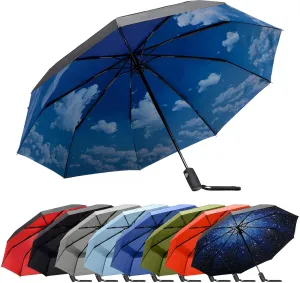 RainPlus Windproof Travel Umbrella - Compact, Automatic, Folding and Portable - Umbrellas For Rain for Men and Women - Car, Backpack, Purse, Strong & Wind Resistant