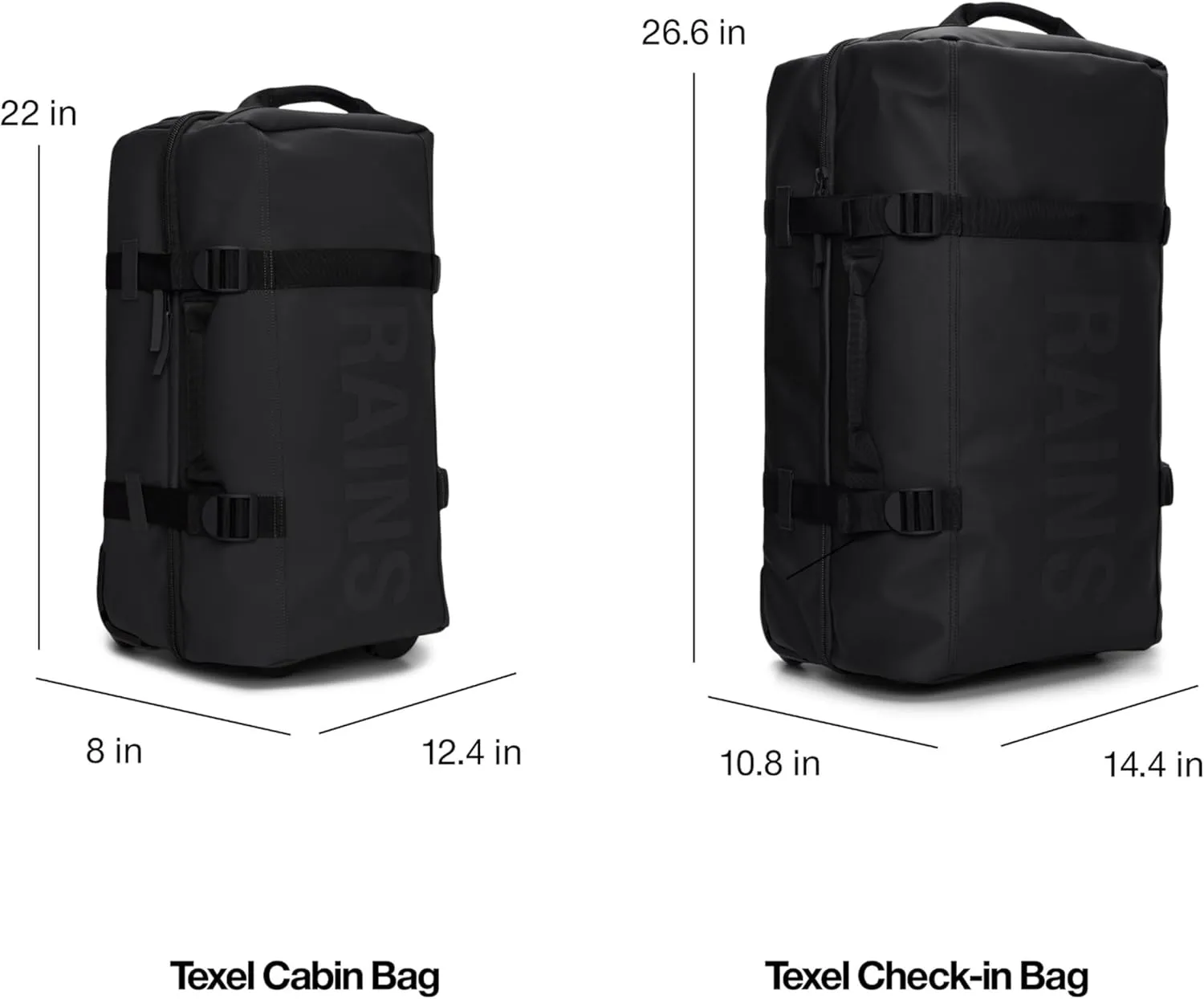 RAINS Texel Travel Bag, Waterproof Duffel Bag with Telescopic Handle and 2 Wheels, 2 Year Warranty - Ideal Travel Companion (Black, Check In)