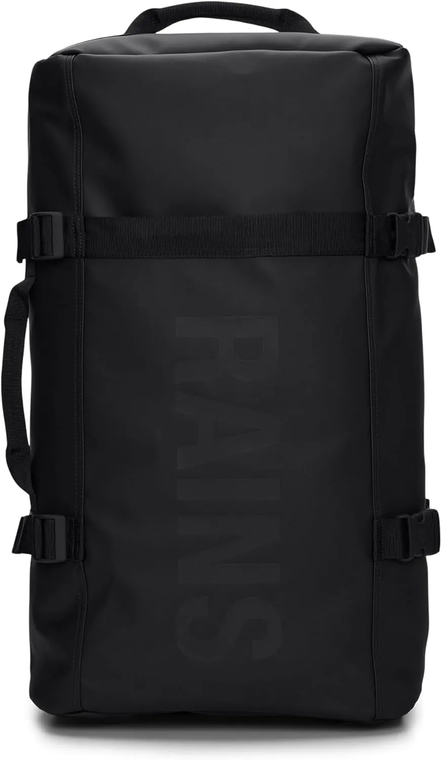 RAINS Texel Travel Bag, Waterproof Duffel Bag with Telescopic Handle and 2 Wheels, 2 Year Warranty - Ideal Travel Companion (Black, Check In)