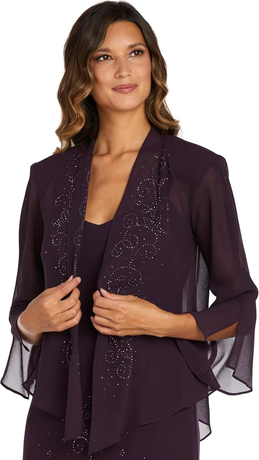 R&M Richards Womens Chiffon Beaded Dress with Jacket