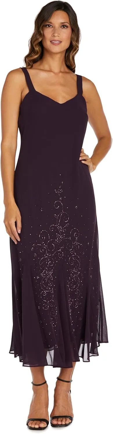 R&M Richards Womens Chiffon Beaded Dress with Jacket