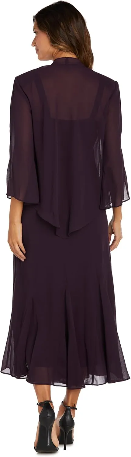 R&M Richards Womens Chiffon Beaded Dress with Jacket
