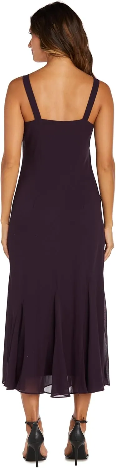 R&M Richards Womens Chiffon Beaded Dress with Jacket