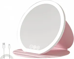 Rechargeable Travel Makeup Mirror, Portable Travel Lighted Makeup Mirror with 3 Color Modes Dimmable, Compact Silm Tabletop LED Vanity Mirror with Touch Screen for Daily Business (Pink)
