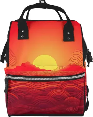 Red Sunrise Diaper Bag Essentials Travel Tote Nappy Backpack Large Capacity Mummy Backpack Multifunction Waterproof Teacher Nurse Bag 15.7 inch Work laptop Bags
