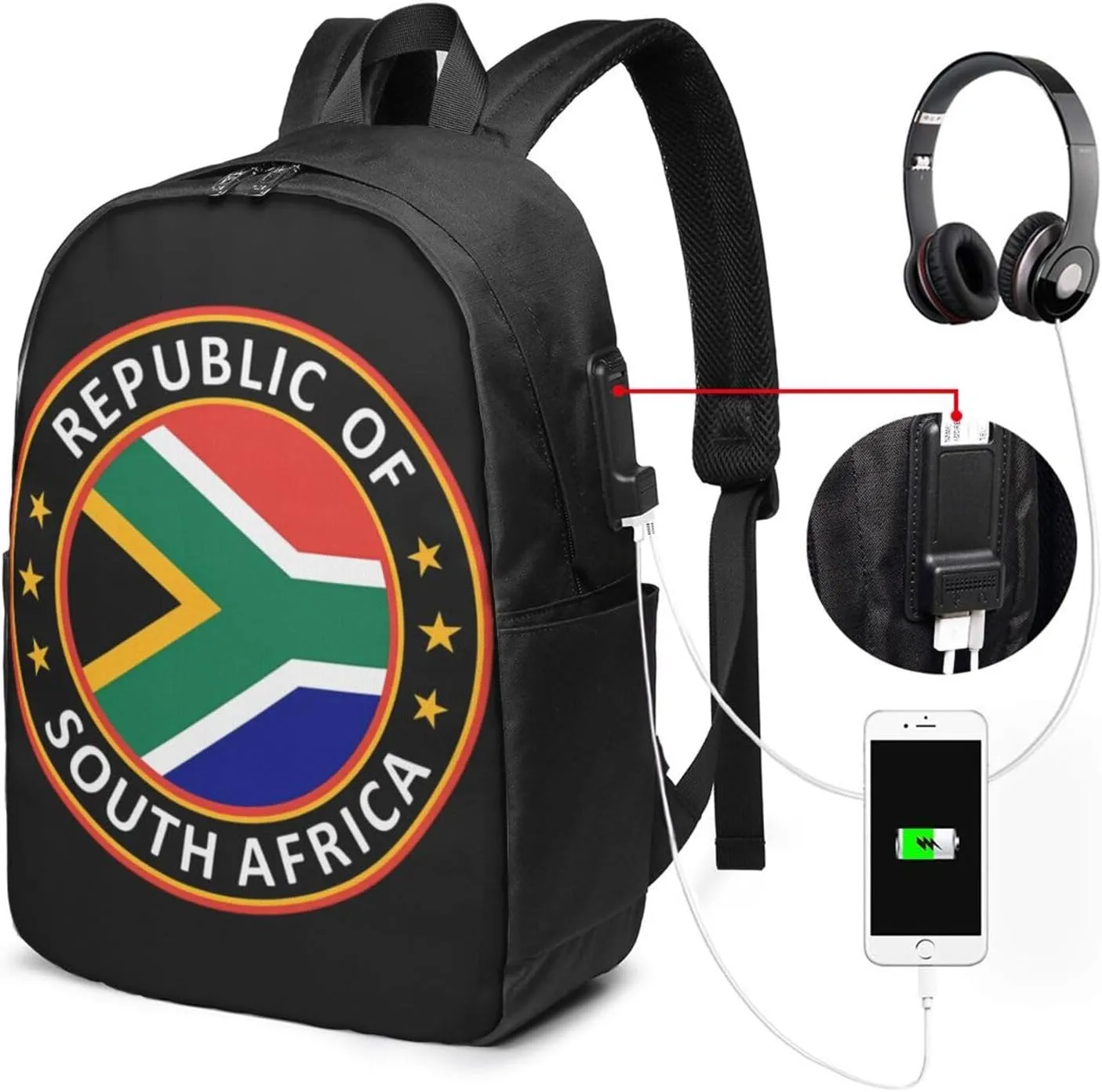 Republic of South Africa Laptop Backpacks Travel Backpack Casual Business Daypack Sport Rucksack Computer Bag Fits up to 17 Inch Notebook with USB Port