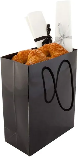 Restaurantware 9.5 Inch x 4 Inch Paper Shopping Bags 10 Glossy Finish Paper Party Bags - Rope Handles Cardboard Base Black Paper Gift Bags Reusable For Parties and Shopping