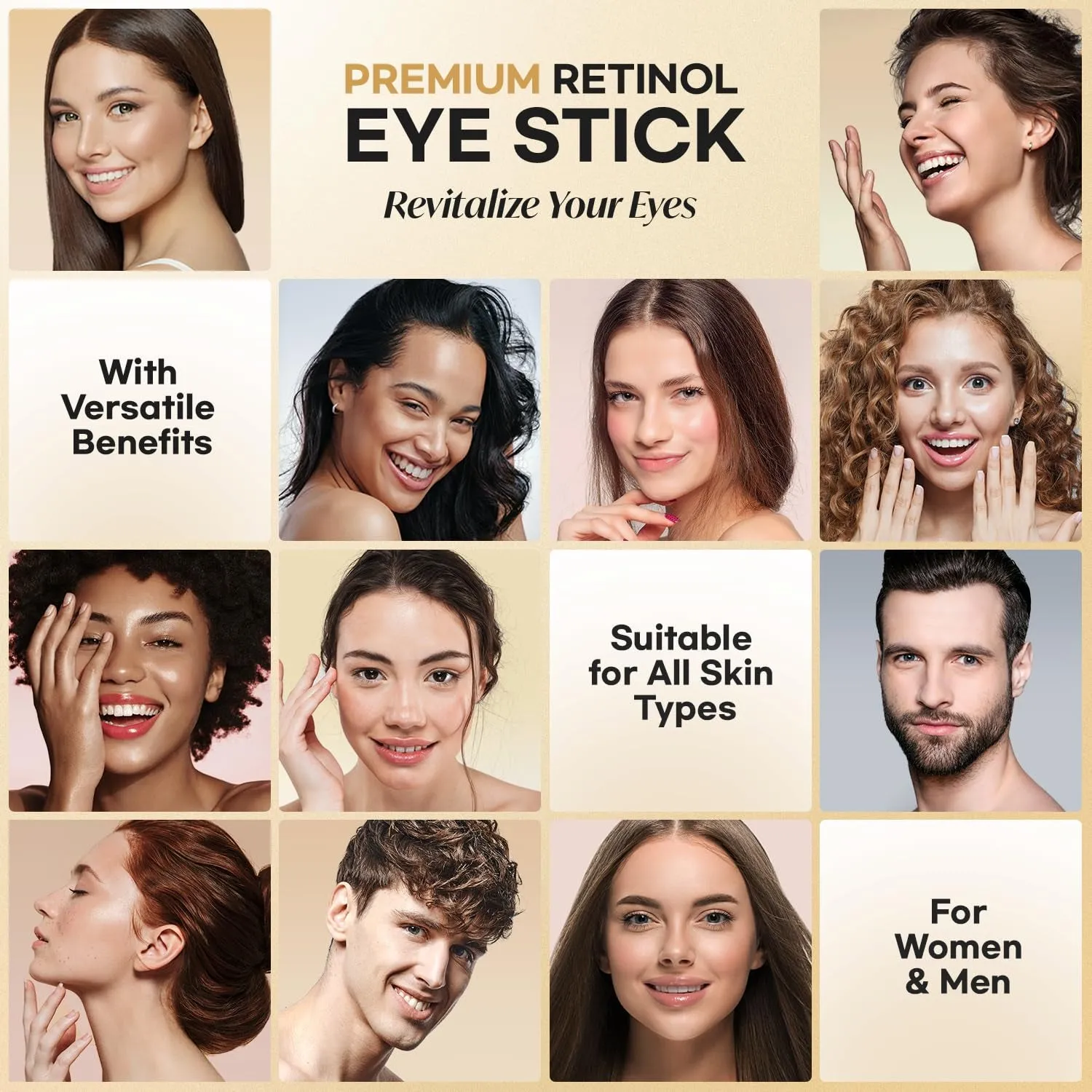 Retinol Eye Stick with Collagen, Hyaluronic Acid for Dark Circle, Wrinkles in 3-4 Weeks, under Eye Cream anti Aging, for Puffiness and Bags Reduces Fine Lines