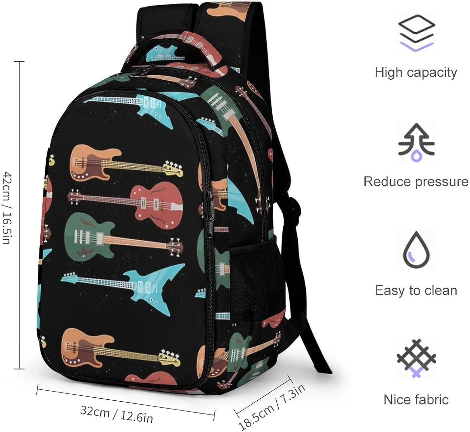 Retro Bass Guitar Large Capacity, Lightweight, And Stylish Pocket Double Backpack