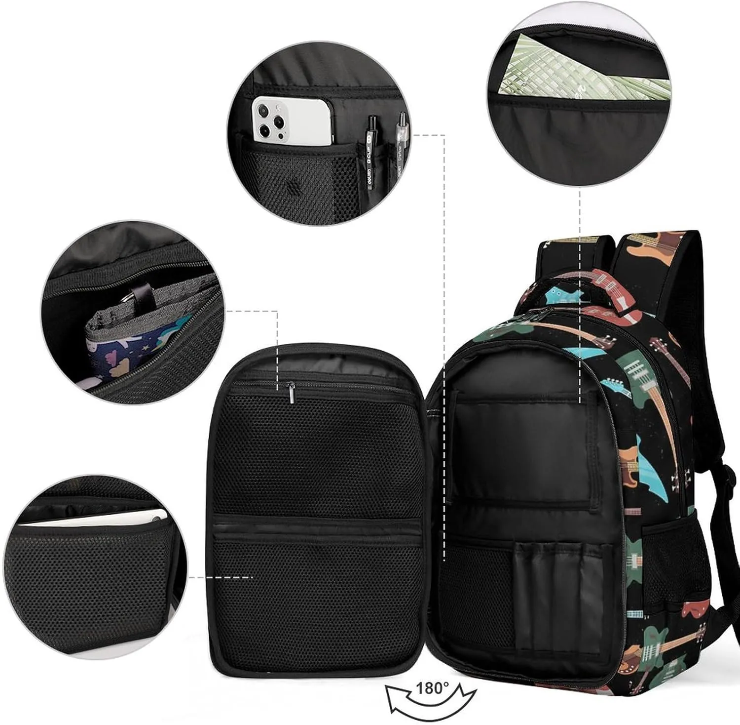 Retro Bass Guitar Large Capacity, Lightweight, And Stylish Pocket Double Backpack