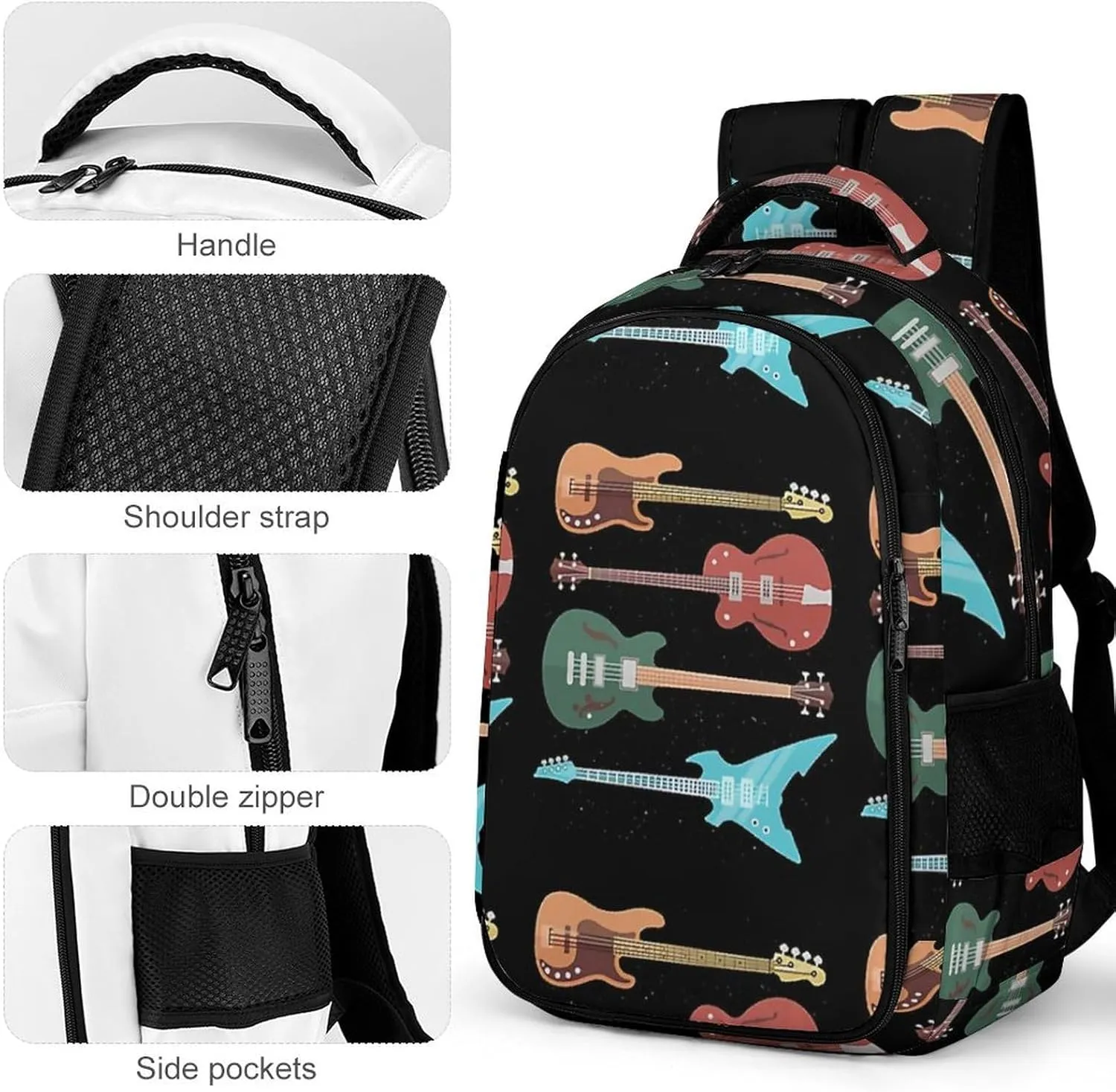 Retro Bass Guitar Large Capacity, Lightweight, And Stylish Pocket Double Backpack