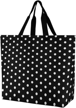Retro Black White Polka Dots Pattern Tote Bag Reusable Grocery Bags for Groceries Capacity Heavy for Shopping