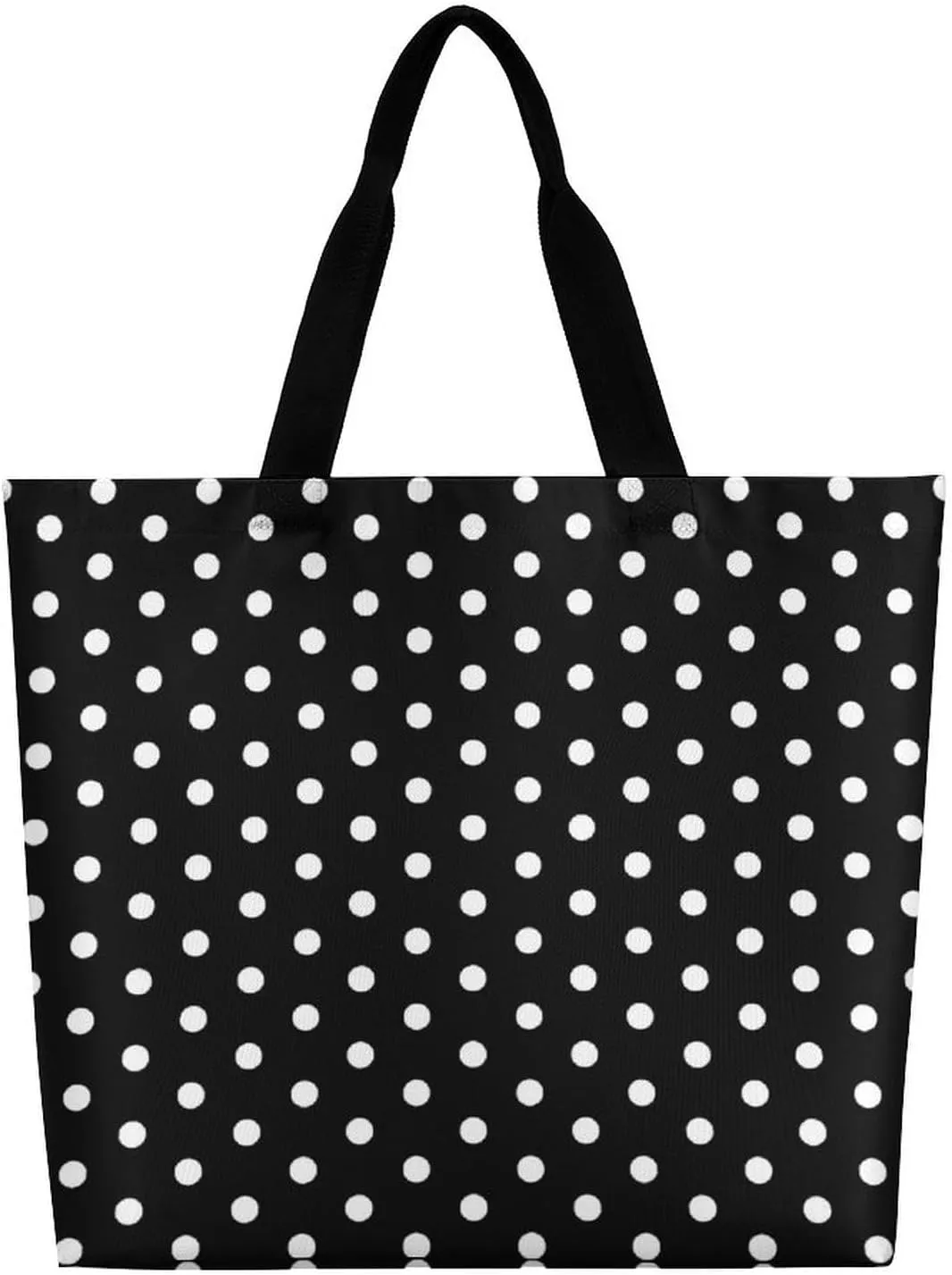 Retro Black White Polka Dots Pattern Tote Bag Reusable Grocery Bags for Groceries Capacity Heavy for Shopping