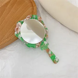 Retro Handheld Makeup Mirror Makeup Dresser Hand Mirror Handle Compact Mirror Women (Color : C, Size : One Size)